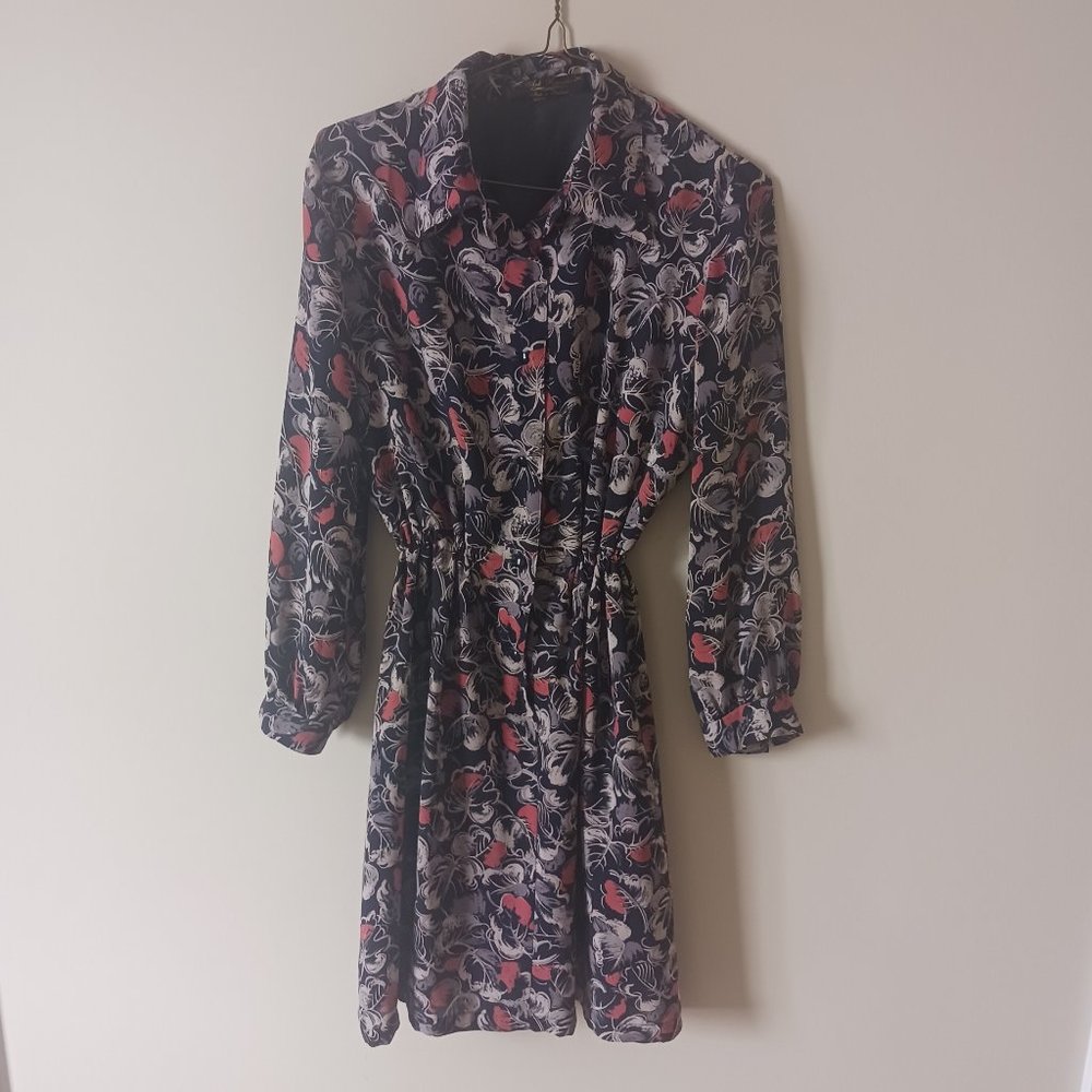 Vintage 1950s Multicolor Long Sleeve Dress,  Women's Size Small
